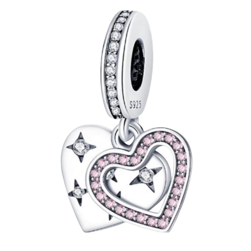 CORAZON PLATEADO CON CORAZON ROSA