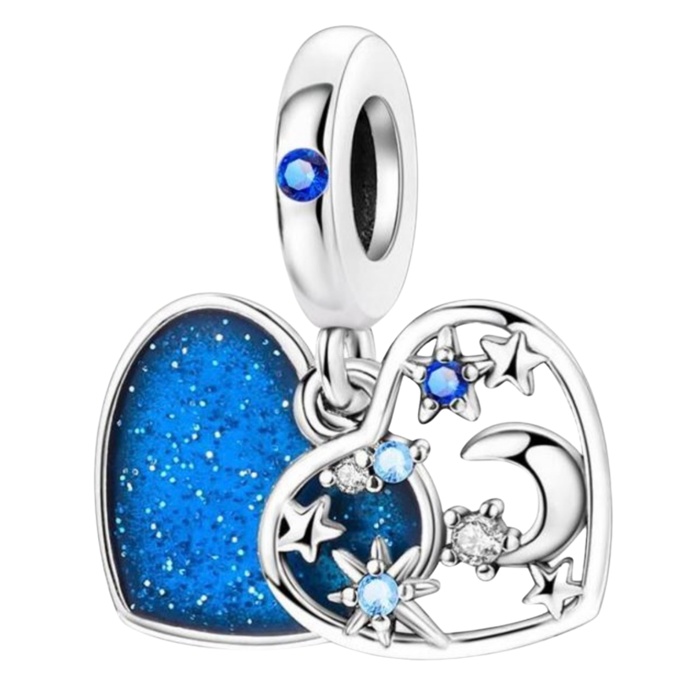CORAZON AZUL CON LUNA Y ESTRELLAS