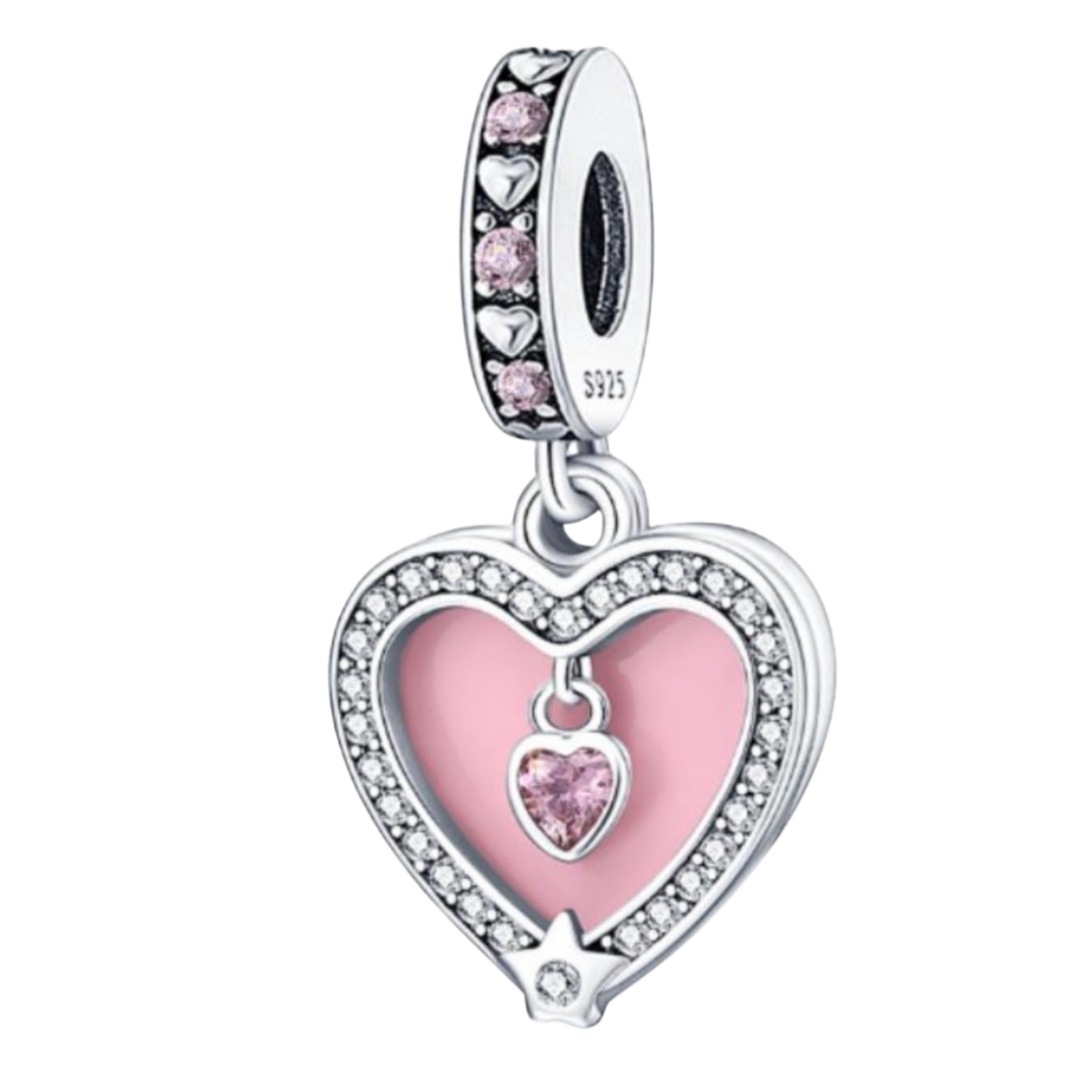 CORAZON ROSA CON CORAZON PLATEADO